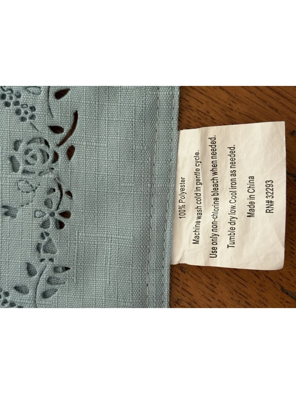 Vintage Style Table Runner Solid Blue Green With Cutwork Floral Border  12x68”